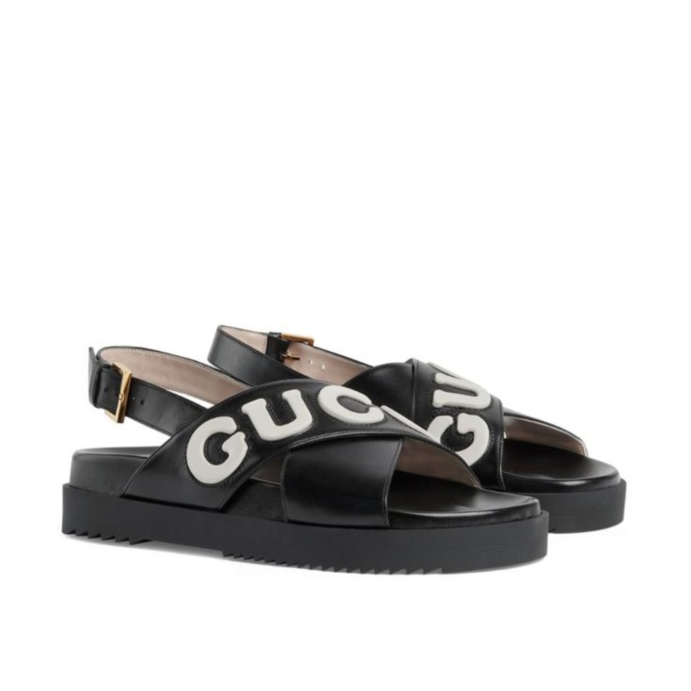 NEW Gucci Logo Embossed Leather Sandals